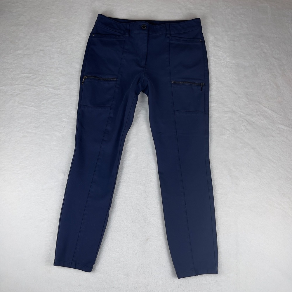 White House Black Market Skimmer Pants Womens Size 8 Blue Zip Pockets Skinny Leg